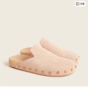 J. Crew Beige/Pink Suede Mules with Gold Accents